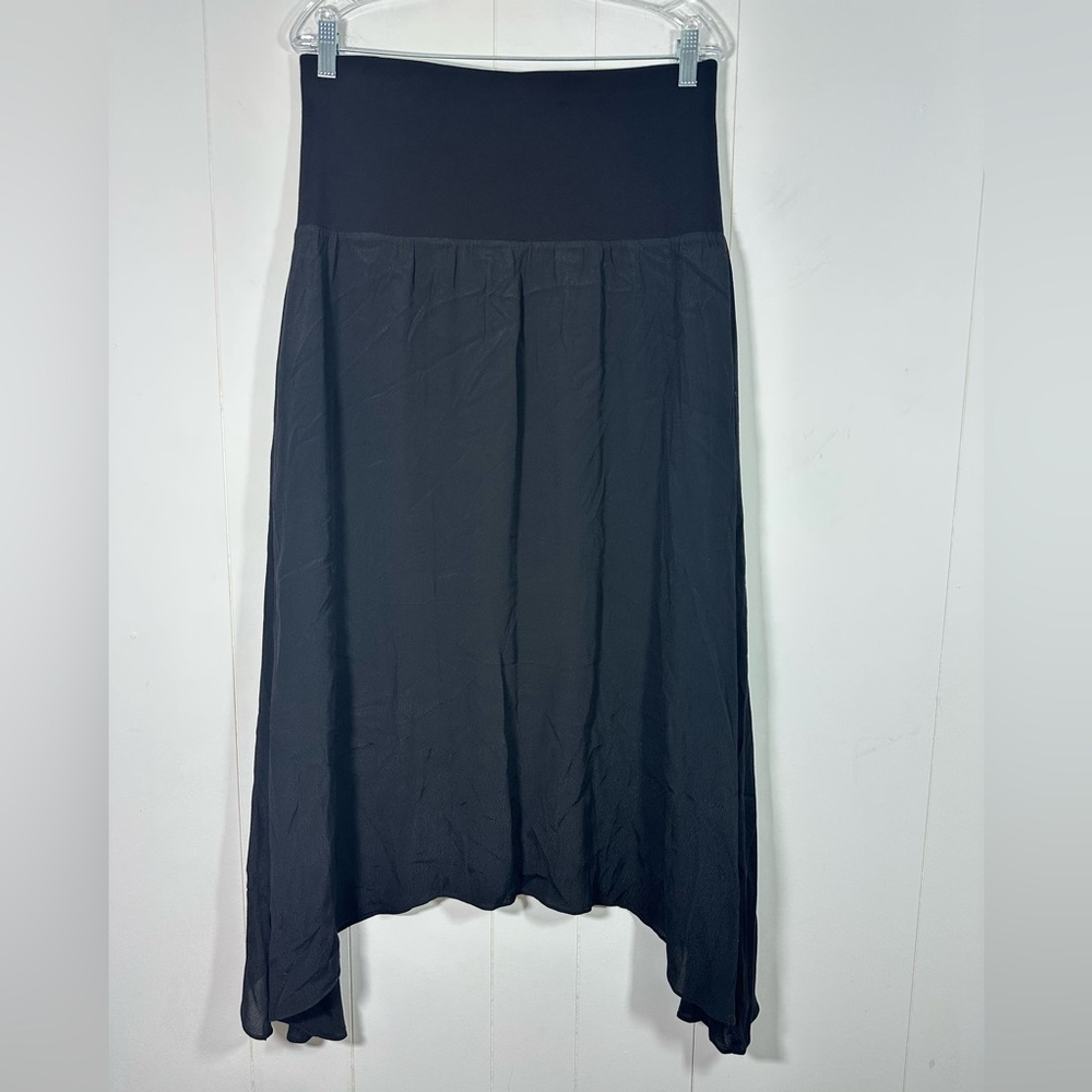 Cabi Women Sz Medium 5512 Black Wide Waist Band Stretch Pull On Midi Skirt